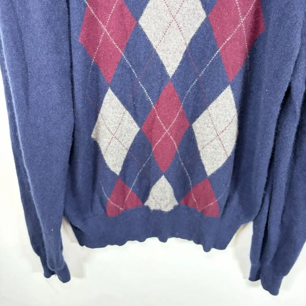 Giasone 100% Cashmere Sweater Mens Size Large Blue Red Argyle Crewneck Pullover